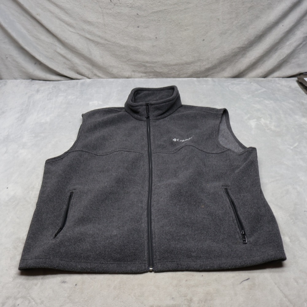Columbia Vest Men XL Gray Steens Mountain Warm Fleece Tall Full Zip Outdoor